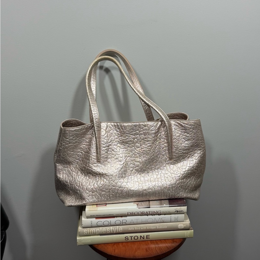 Stuart Weitzman Gold/Silver Pebbled Leather Textured Tote Bag